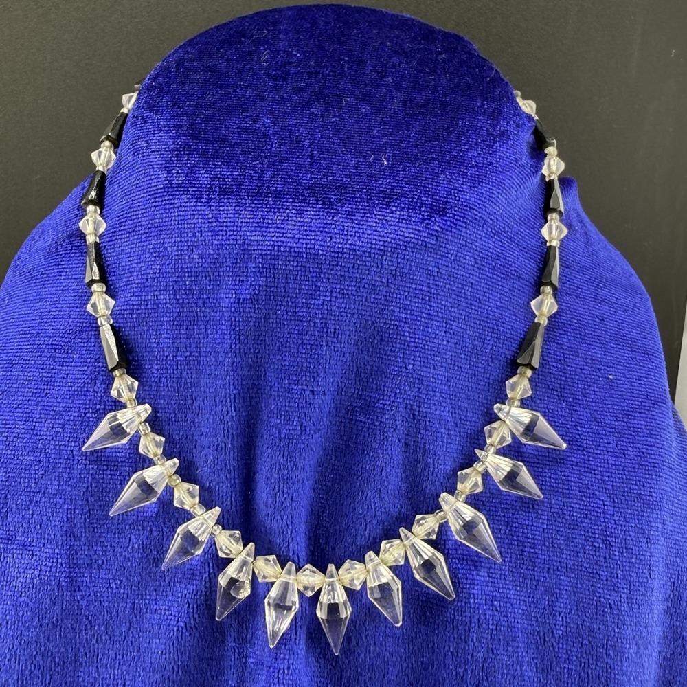 Vintage Art Deco Faceted Glass Necklace Statement 15"‎